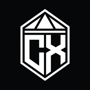CX Harf Logosu basit altıgen kalkan şekli ve üçgen izole edilmiş stil tasarım şablonu