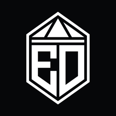 ED Harfi Logo monogramı, üçgen izole edilmiş biçim şablonu ile basit altıgen kalkan şekli
