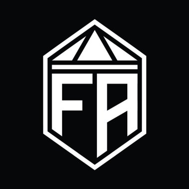 FA Harf Logosu monogramı, üçgen izole edilmiş biçim şablonu ile basit altıgen kalkan şekli