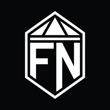FN Letter Logo monogramı üçgen izole edilmiş stil şablonu ile basit altıgen kalkan şekli