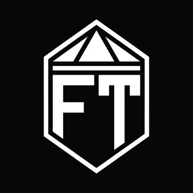 FT Letter Logo monogramı üçgen izole edilmiş stil şablonu ile basit altıgen kalkan şekli