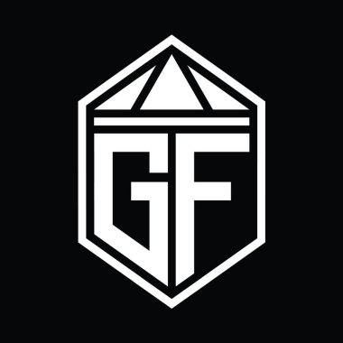 GF Letter Logo monogramı üçgen izole edilmiş stil şablonu ile basit altıgen kalkan şekli