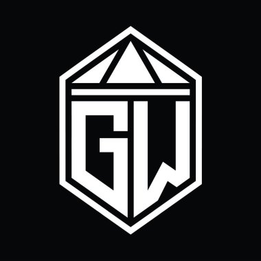 GW Harf Logosu basit altıgen kalkan şekli ve üçgen izole edilmiş stil tasarım şablonu