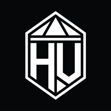 HV Letter Logo monogramı üçgen izole edilmiş biçim şablonu ile basit altıgen kalkan şekli