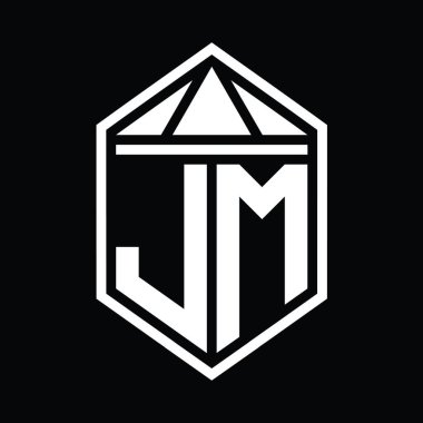 JM Harf Logosu basit altıgen kalkan şekli ve üçgen izole edilmiş stil tasarım şablonu