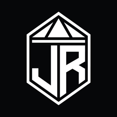 JR Letter Logo monogramı üçgen izole edilmiş stil şablonu ile basit altıgen kalkan şekli