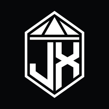 JX Harf Logosu basit altıgen kalkan şekli ve üçgen izole edilmiş stil tasarım şablonu