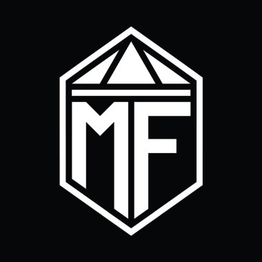 MF Letter Logo monogramı üçgen izole edilmiş stil şablonu ile basit altıgen kalkan şekli