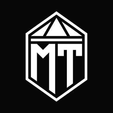 MT Letter Logo monogramı üçgen izole edilmiş stil şablonu ile basit altıgen kalkan şekli