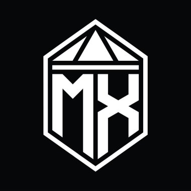 MX Harf Logosu basit altıgen kalkan şekli ve üçgen izole edilmiş stil tasarım şablonu