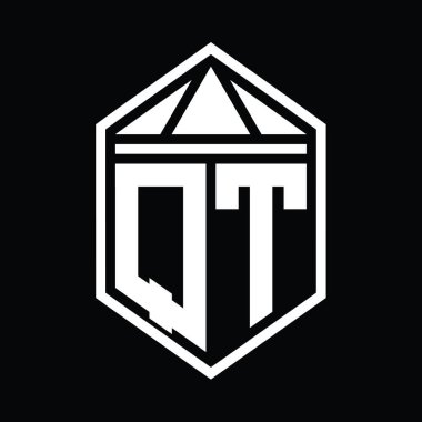 QT Letter Logo monogramı üçgen izole edilmiş biçim şablonu ile basit altıgen kalkan şekli