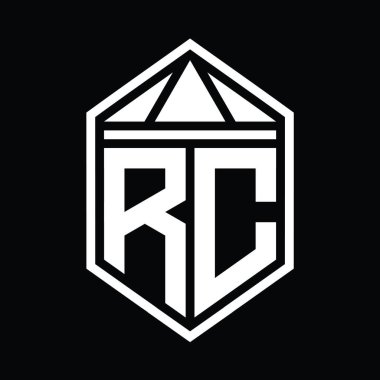 RC Harf Logosu basit altıgen kalkan şekli ve üçgen izole edilmiş stil tasarım şablonu