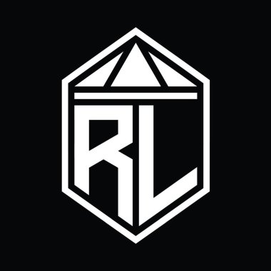 RL Letter Logo monogramı üçgen izole edilmiş stil şablonu ile basit altıgen kalkan şekli