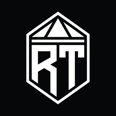 RT Letter Logo monogramı üçgen izole edilmiş stil şablonu ile basit altıgen kalkan şekli
