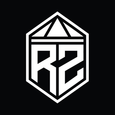RZ Harf Logosu basit altıgen kalkan şekli ve üçgen izole edilmiş stil şablonu