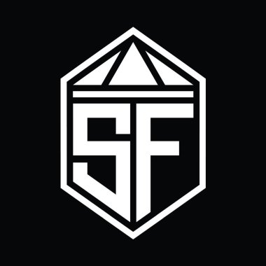 SF Letter Logo monogramı üçgen izole edilmiş stil şablonu ile basit altıgen kalkan şekli