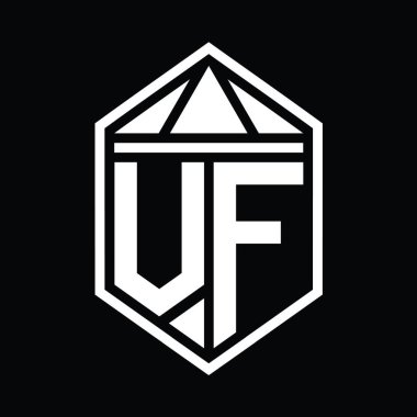 VF Harf Logosu basit altıgen kalkan şekli ve üçgen izole edilmiş stil tasarım şablonu