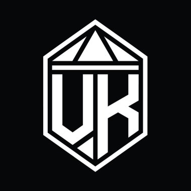 VK Harf Logosu basit altıgen kalkan şekli ve üçgen izole edilmiş stil tasarım şablonu