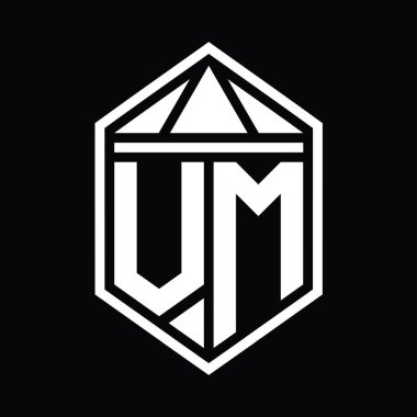 VM Harf Logosu basit altıgen kalkan şekli ile izole edilmiş biçim şablonu