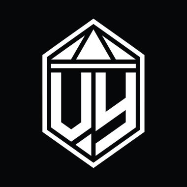 VY Letter Logo monogramı üçgen izole edilmiş stil şablonu ile basit altıgen kalkan şekli