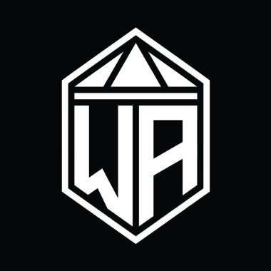 WA Harf Logosu basit altıgen kalkan şekli ve üçgen izole edilmiş stil şablonu