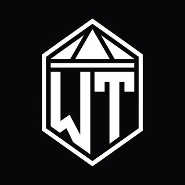 WT Letter Logo monogramı üçgen izole edilmiş stil şablonu ile basit altıgen kalkan şekli
