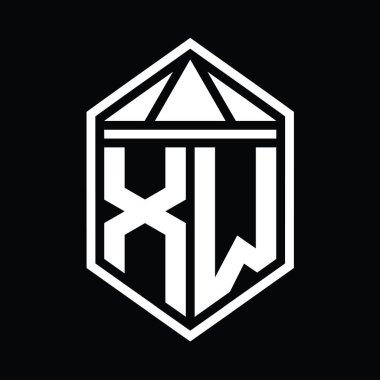 XW Harf Logosu basit altıgen kalkan şekli ve üçgen izole edilmiş stil tasarım şablonu