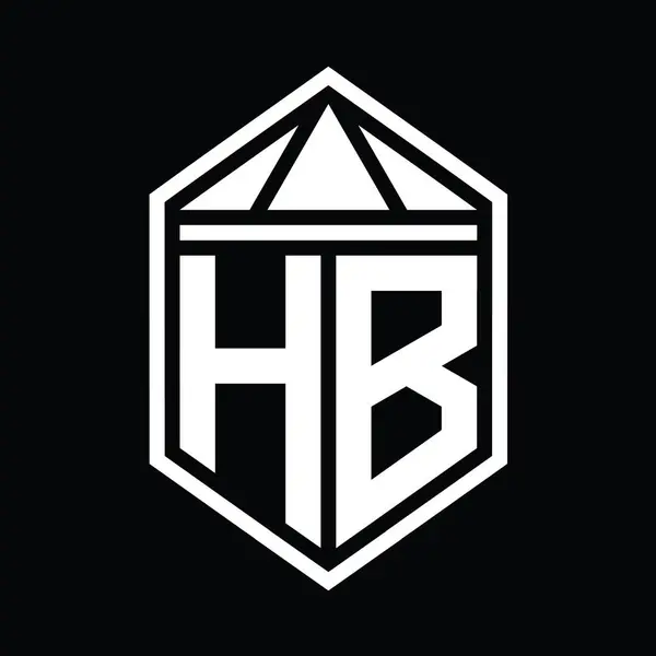 Hbレターロゴモノグラム シンプルな六角形のシールド形状 三角形のクラウン化されたスタイルデザインテンプレート — ストック写真