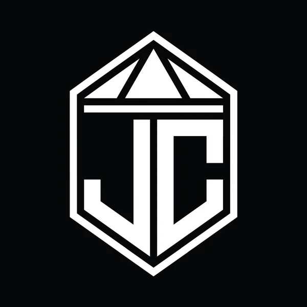 Jcレターロゴモノグラム シンプルな六角形のシールド形状と三角形のクラウン化されたスタイルデザインテンプレート — ストック写真