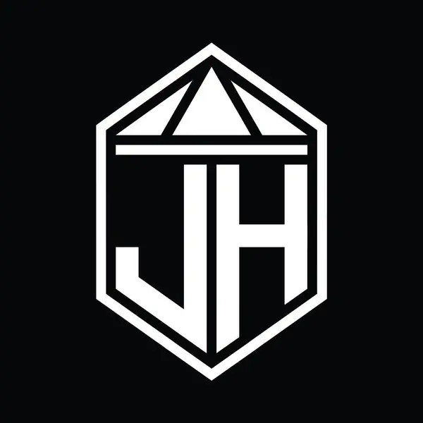 Jh字母标志简图六边形六边形六边形三角形冠隔离样式设计模板 — 图库照片