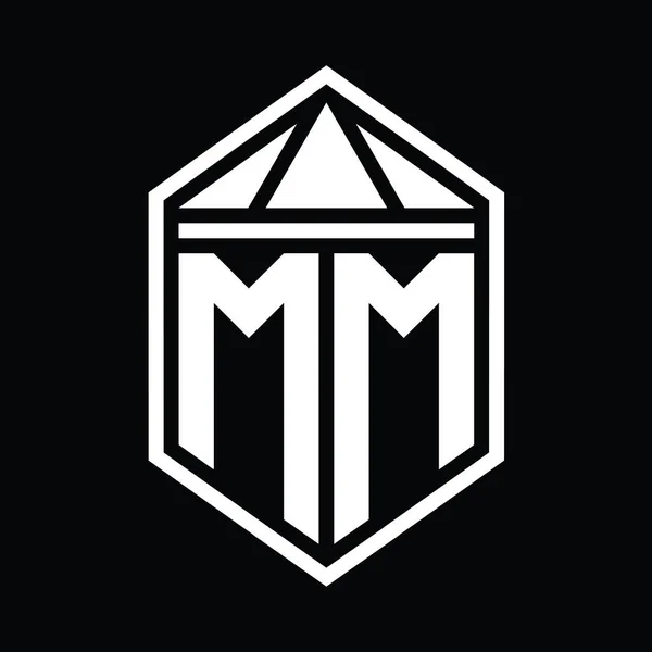 Mm字母标志简图六边形六边形六边形三角形冠隔离样式设计模板 — 图库照片