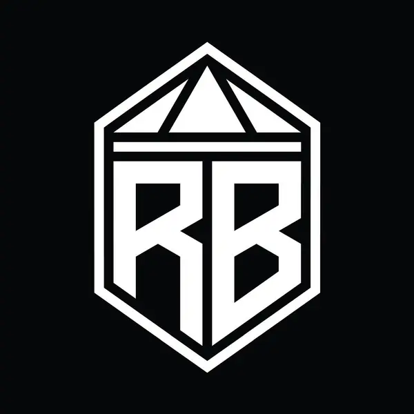 Rbレターロゴモノグラム シンプルな六角形のシールド形状 三角形のクラウン化されたスタイルデザインテンプレート — ストック写真