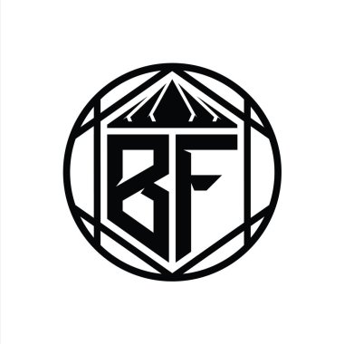 BF Harfi Logosu monogram altıgen dilimlenmiş taç diyez kalkan şekli izole edilmiş çember biçimi soyut biçim tasarım şablonu