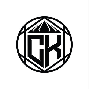 CK Harfi Logosu monogram altıgen dilimlenmiş taç diyez kalkan şekli izole edilmiş çember biçimi soyut biçim tasarım şablonu