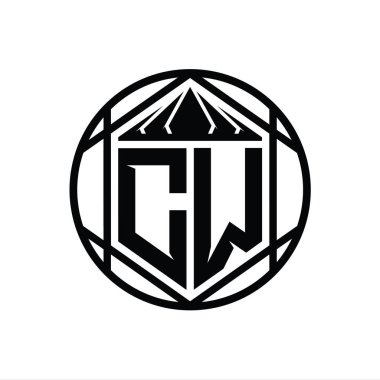 CW Harf Logosu monogram altıgen dilimlenmiş taç diyez kalkan şekli izole edilmiş çember biçimi soyut biçim tasarım şablonu