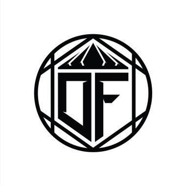 DF Harfi Logosu monogram altıgen dilimlenmiş taç diyez kalkan şekli izole edilmiş çember biçimi soyut biçim tasarım şablonu
