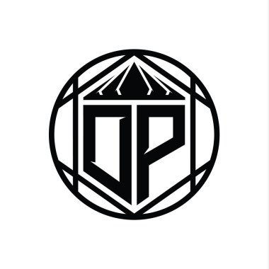 DP Harfi Logosu monogram altıgen dilimlenmiş kalkan şekli izole edilmiş soyut biçim tasarım şablonu
