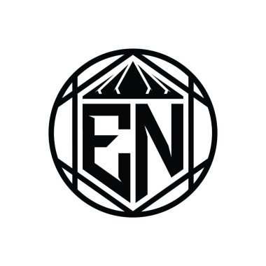 EN Harfi Logosu monogram altıgen dilimlenmiş taç diyez kalkan şekli izole edilmiş çember biçimi soyut biçim tasarım şablonu
