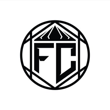 FC Harfi Logosu monogram altıgen dilimi, taç diyez kalkan şekli soyut çember tasarım şablonu