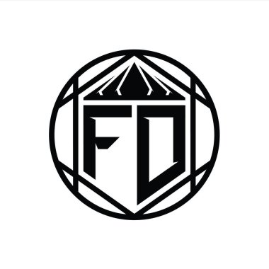 FD Harf Logosu monogram altıgen dilimlenmiş taç diyez kalkan şekli soyut çember tasarım şablonu