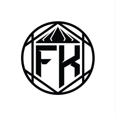 FK Harf Logosu monogram altıgen dilimlenmiş taç diyez kalkan şekli soyut çember tasarım şablonu