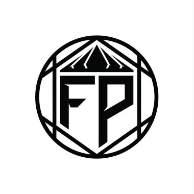 FP Harfi Logosu monogram altıgen dilimlenmiş taç diyez kalkan şekli izole edilmiş çember biçimi soyut biçim tasarım şablonu