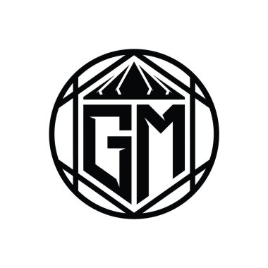 GM Harf Logosu monogram altıgen dilimlenmiş taç diyez kalkan şekli izole edilmiş çember biçimi soyut biçim tasarım şablonu