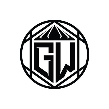 GW Harfi Logosu monogram altıgen dilimi, taç keskinliği kalkanı şekli soyut çember tasarım şablonu