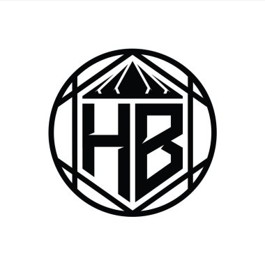 HB Harfi Logosu monogram altıgen dilimlenmiş taç diyez kalkan şekli izole edilmiş çember biçimi soyut biçim tasarım şablonu
