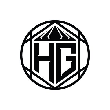 HG Harf Logosu monogram altıgen dilimlenmiş taç diyez kalkan şekli soyut çember tasarım şablonu