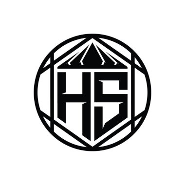 HS Harfi Logosu monogram altıgen dilimlenmiş taç diyez kalkan şekli izole edilmiş çember biçimi soyut biçim tasarım şablonu