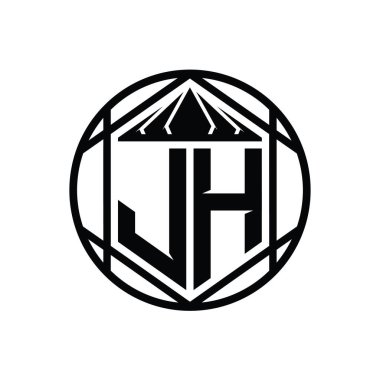 JH Harf Logosu monogram altıgen dilimlenmiş taç diyez kalkan şekli soyut çember tasarım şablonu