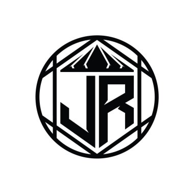 JR Letter Logo monogram altıgen dilimlenmiş taç diyez kalkan şekli soyut çember tasarım şablonu