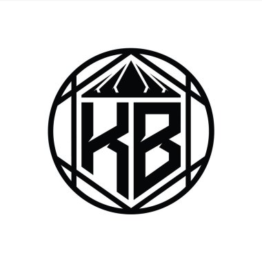 KB Harfi Logosu monogram altıgen dilimlenmiş taç diyez kalkan şekli soyut çember tasarım şablonu